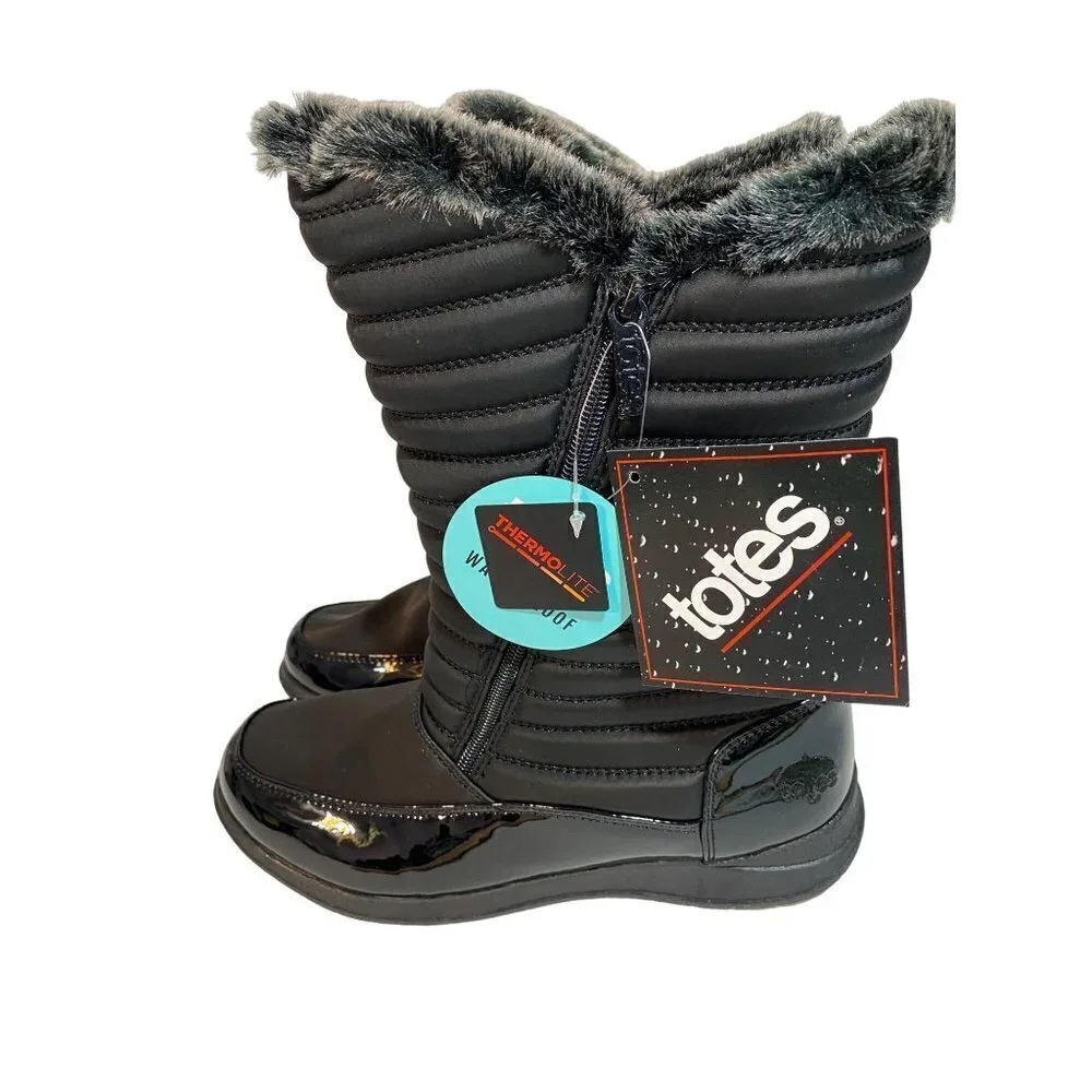 New Totes Everest Women's Size 9M Black Snow Boots‎ Double Zippers Quilted Look